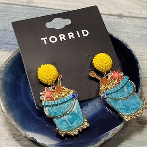 Torrid Yellow and Blue Beach Bucket Earrings